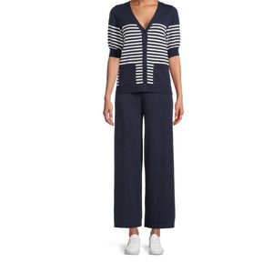 Time and Tru Women's Short Sleeve Cardigan and Wide Leg Pants Set-L